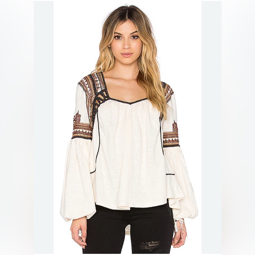 Free People Snow Kisses Embroidered Asymmetric Blouse Boho Romantic Cottagecore - Picture 7 of 8